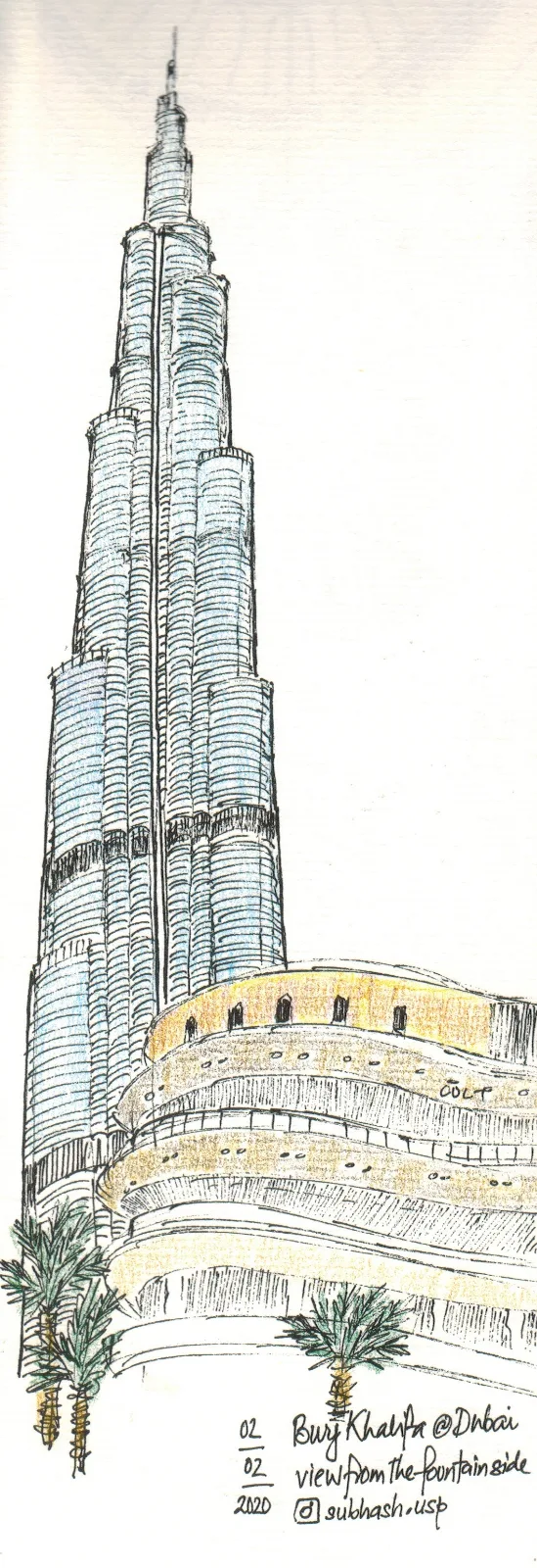 Hand-drawn urban sketch of Burj Khalifa in Pune
