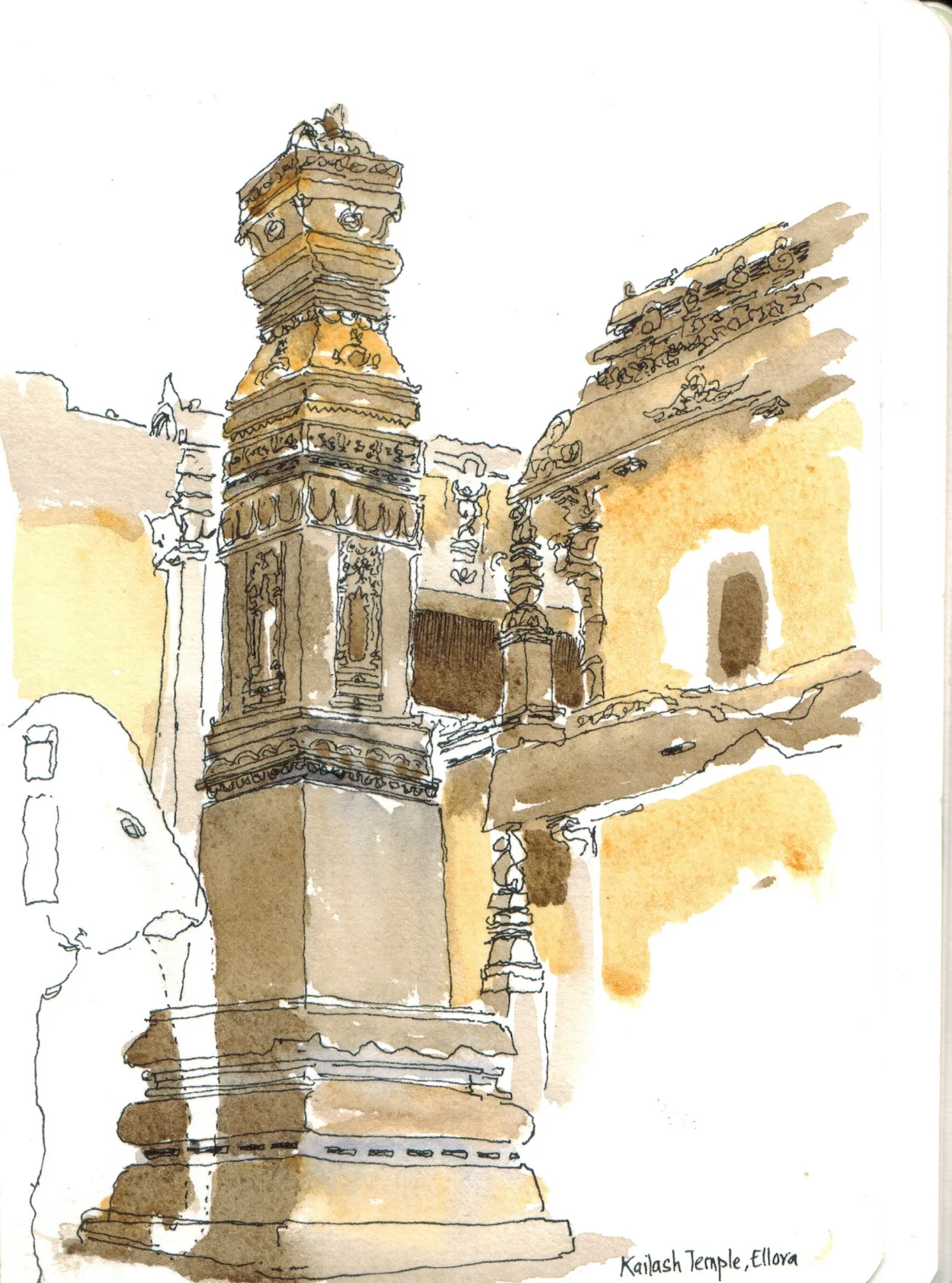 Hand-drawn urban sketch of Rashtrakuta Era Shree Kailash Mandir (Verul) in Pune