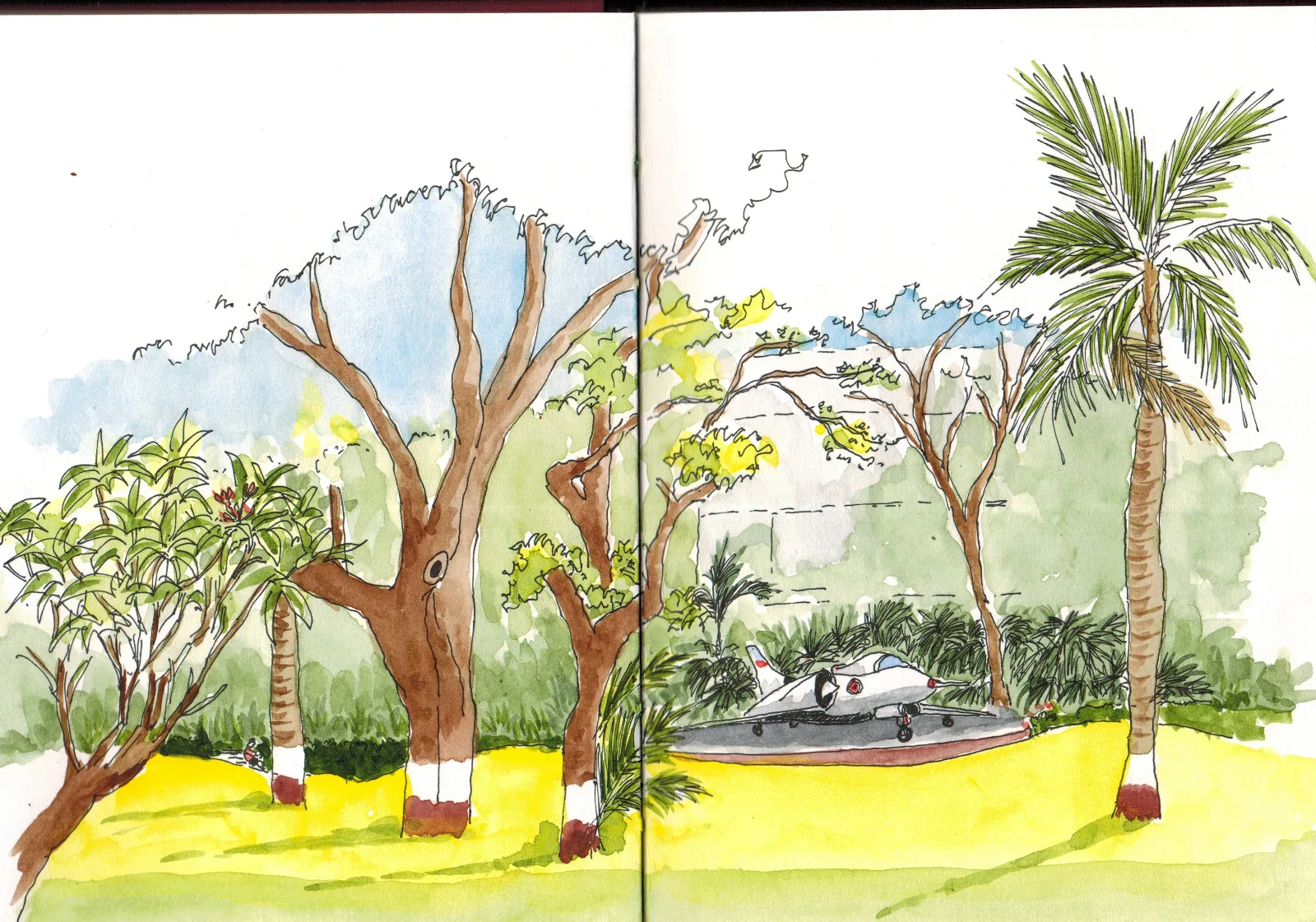 Hand-drawn urban sketch of Kamala Nehru Park in Pune