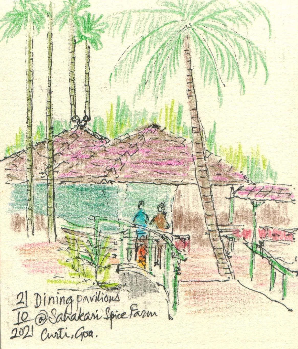 Hand-drawn urban sketch of Sahakari Spice Farm in Pune