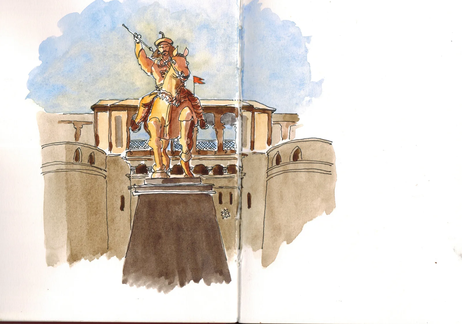 Hand-drawn urban sketch of Shaniwar Wada in Pune