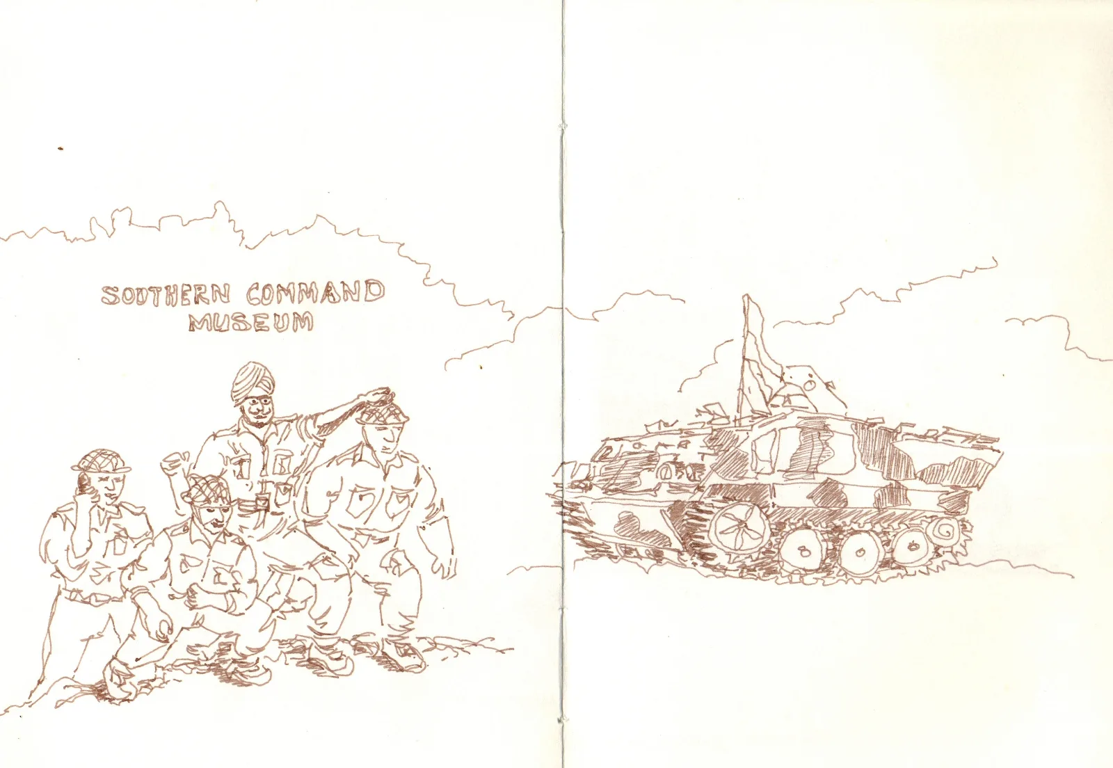 Hand-drawn urban sketch of Southern Command War Memorial and Museum in Pune