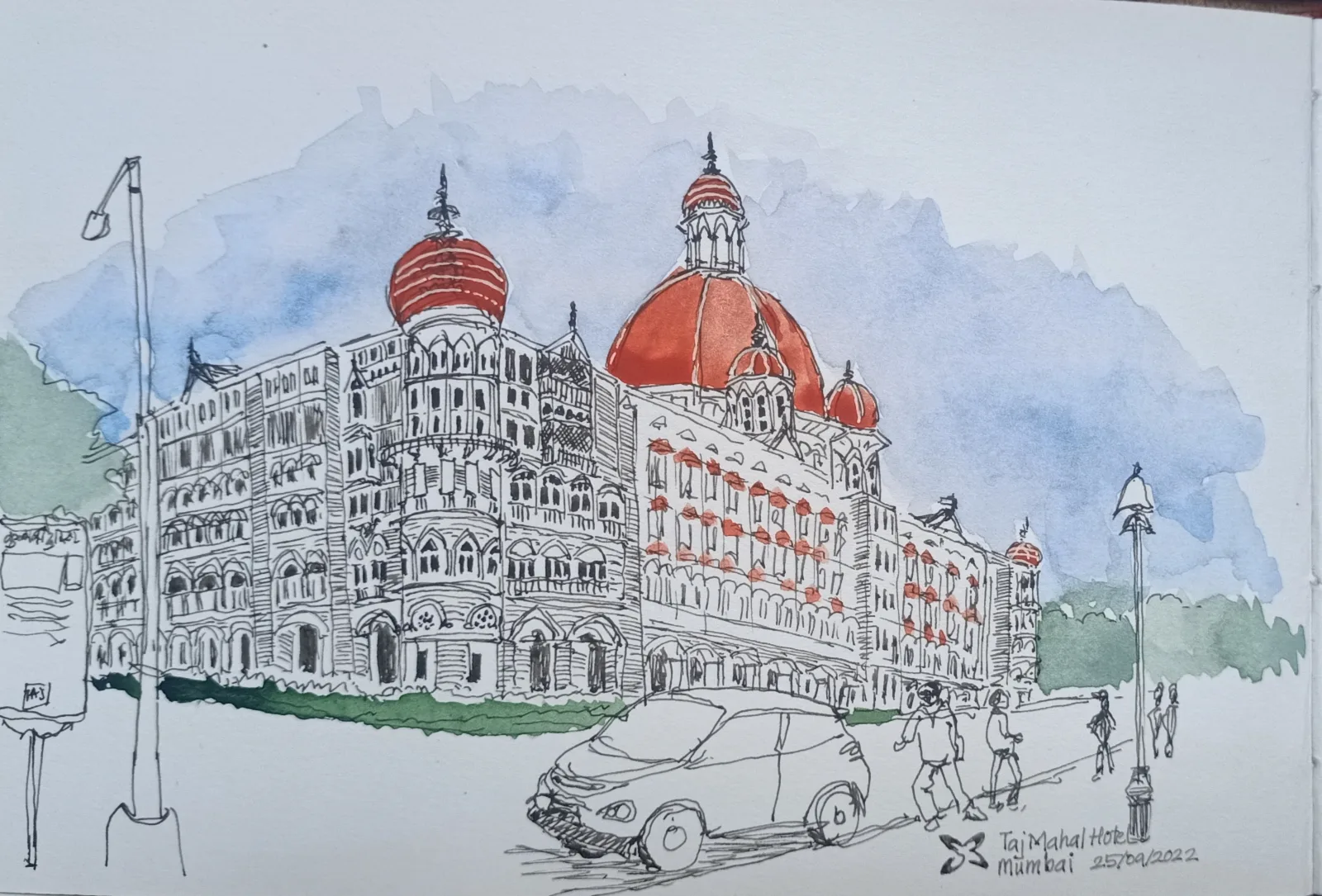 Hand-drawn urban sketch of The Taj Mahal Palace, Mumbai in Pune