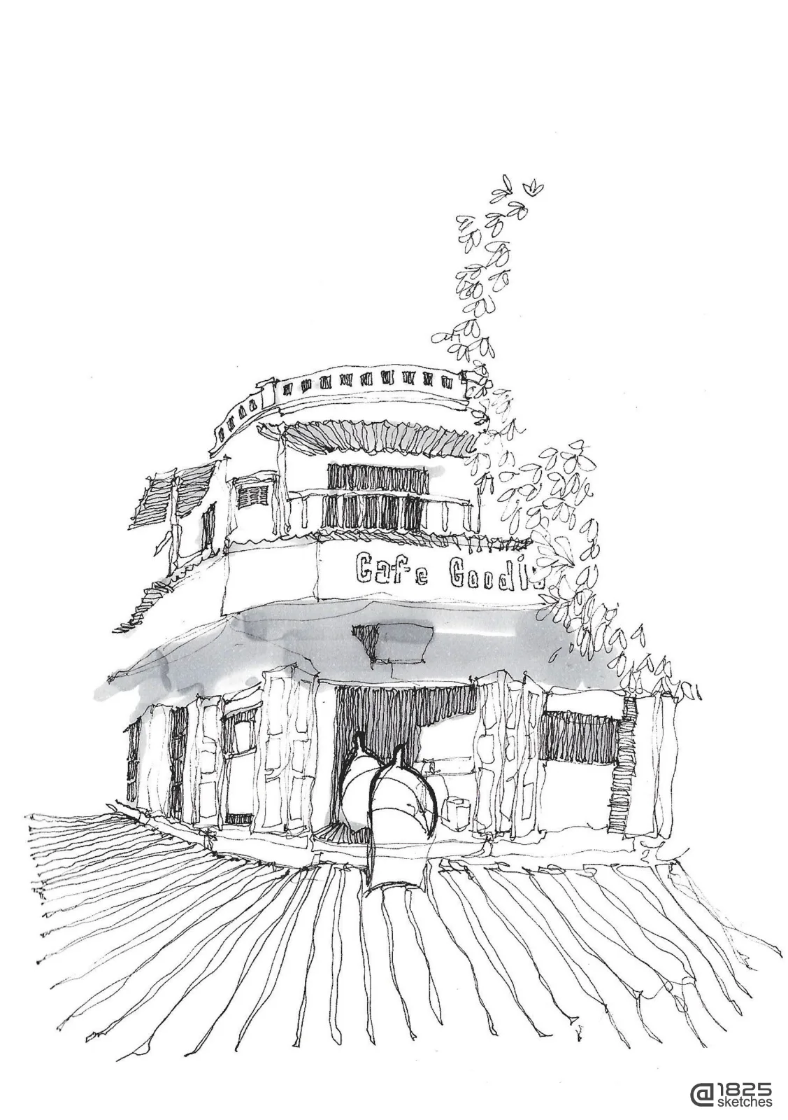 Single line sketch done of one of the most iconic eateries- Cafe Goodluck of Pune